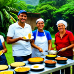 Community Gathering**

"A group of friendly Venezuelans and Dutch expats at an outdoor 'arepa' cooking class, fully clothed, appropriate attire, learning to make traditional Venezuelan food, lush green background, safe for work, professional photography, perfect anatomy, natural pose, warm and inviting atmosphere, family-friendly."

**