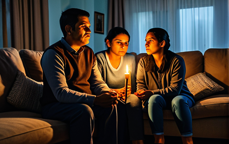 베네수엘라의 공공 서비스 실태 - Power Outage in a Home**

"A family sitting in their living room during a power outage in Venezuela....
